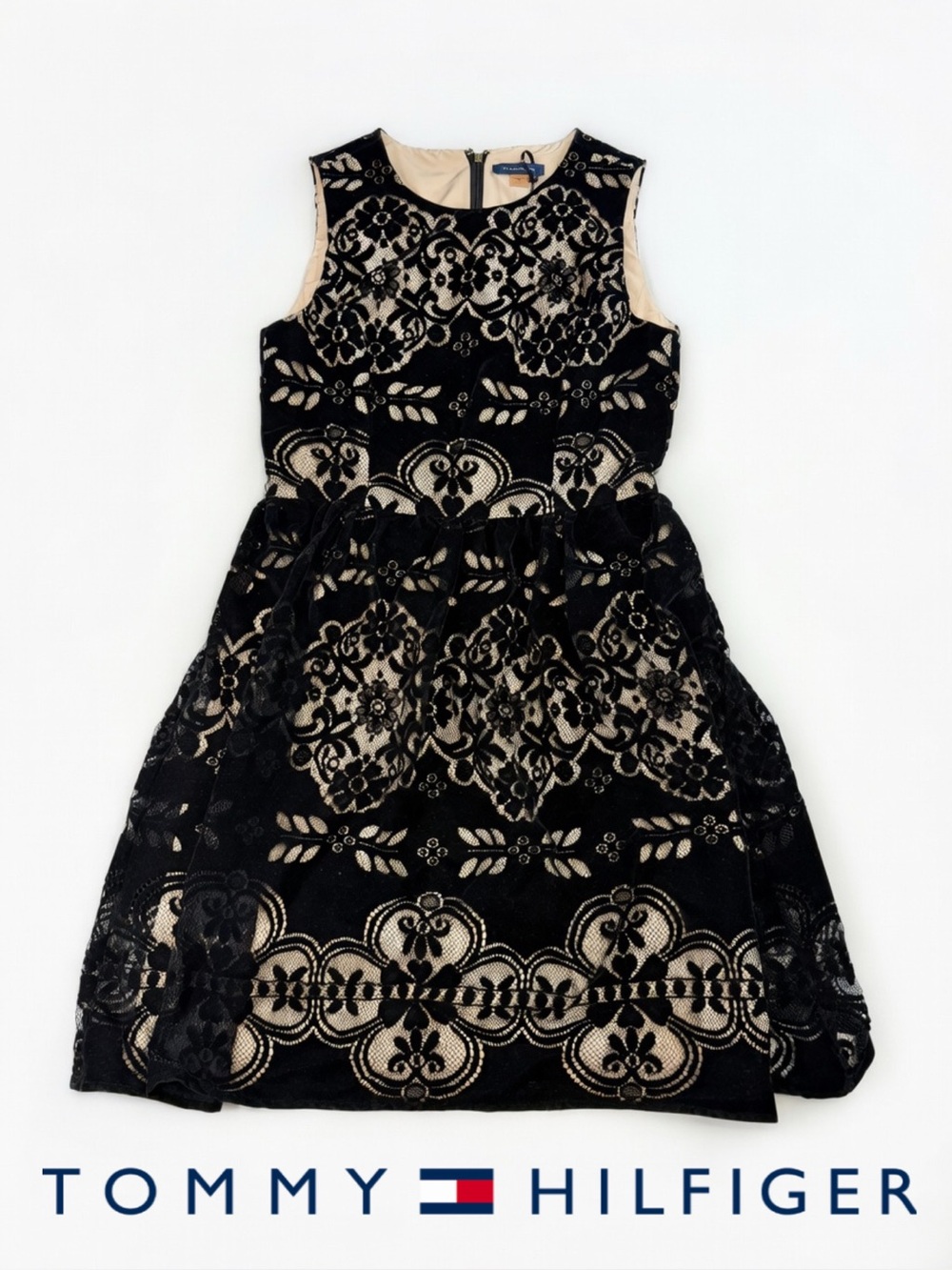 Tommy Hilfiger Black Lace Overlay Dress with Nude Underlay